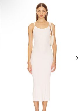 Lovers + Friends LUCY MIDI DRESS Cream Ribbed Scoop Neck Tank stretch Revolve S